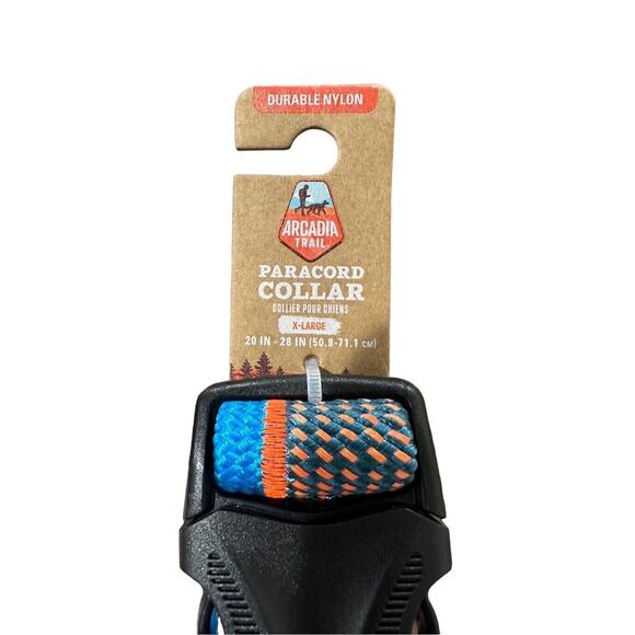 Arcadia Trail Paracord Nylon Dog Collar Blue Orange Stripe Size XL Sturdy Walk - Picture 2 of 2